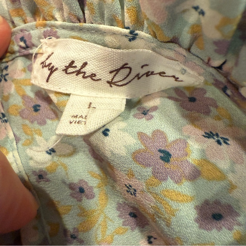 By The River Floral Pastel Mini Dress with Smocking and Ruffle Accents sz L - Picture 7 of 12
